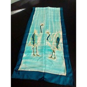 Vintage "Texere Silk" Bright teal tones & two birds on each side 68" long 100% s